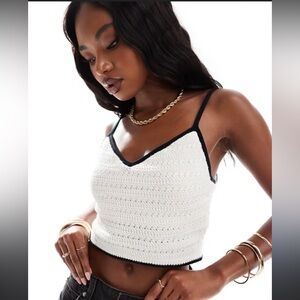 Abercrombie & Fitch White Black Sleeveless Fitted Camisole